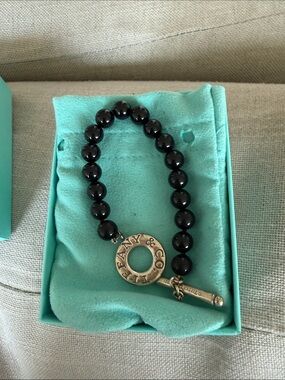 Tiffany & Co. Black Onyx Bead Bracelet with Silver Toggle